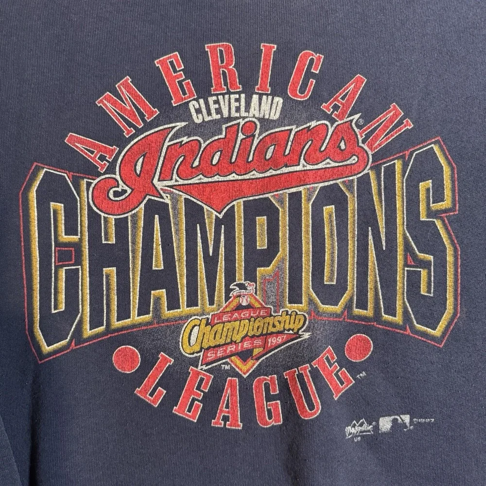 Vintage Cleveland Indians Sweatshirt Navy XL American League Champions 1997  90s